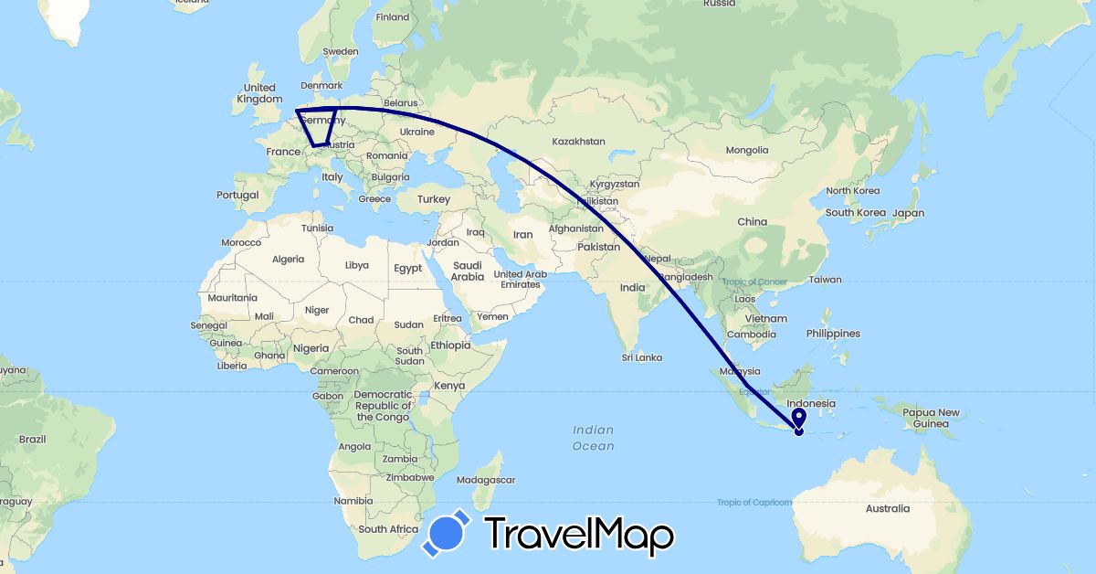 TravelMap itinerary: driving in Switzerland, Germany, Indonesia, Netherlands, Singapore (Asia, Europe)